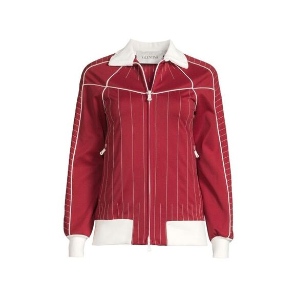 VALENTINO Embroidery Striped Zip Front Jacket - Picture 3 of 3